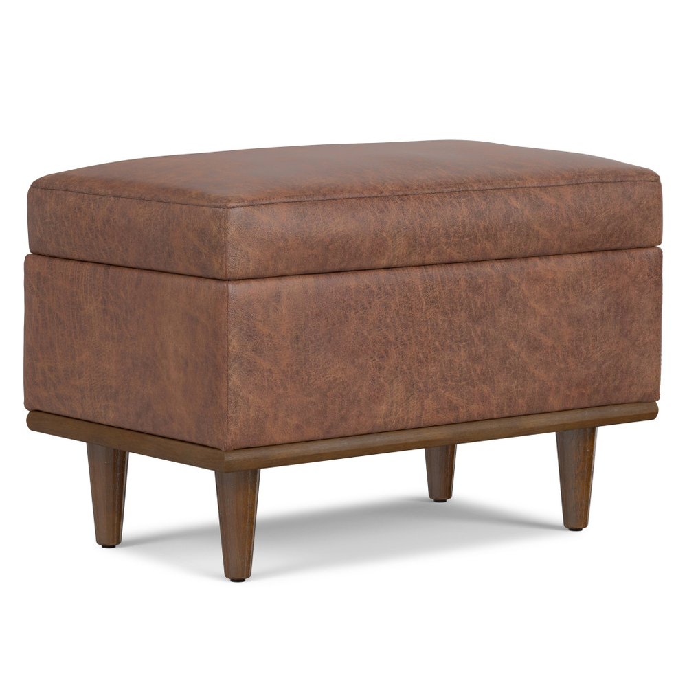26" Chestnut And Walnut Faux Leather Ottoman With Storage