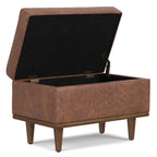 26" Chestnut And Walnut Faux Leather Ottoman With Storage