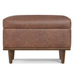 26" Chestnut And Walnut Faux Leather Ottoman With Storage