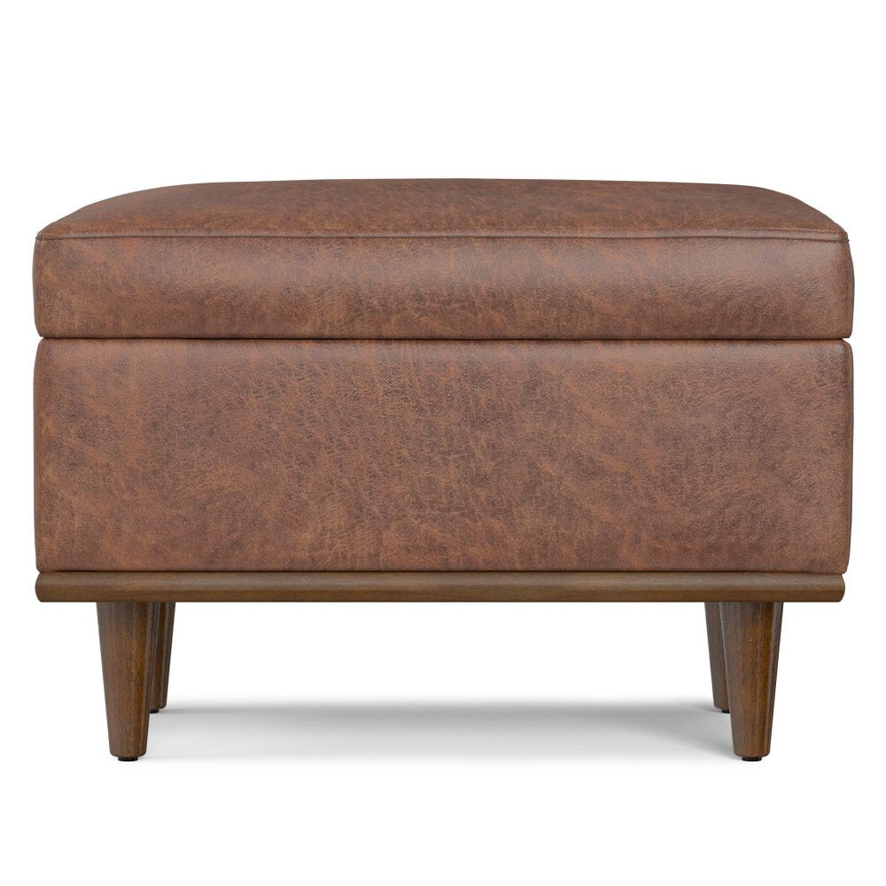 26" Chestnut And Walnut Faux Leather Ottoman With Storage