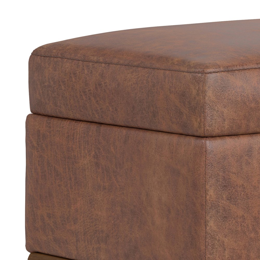 26" Chestnut And Walnut Faux Leather Ottoman With Storage