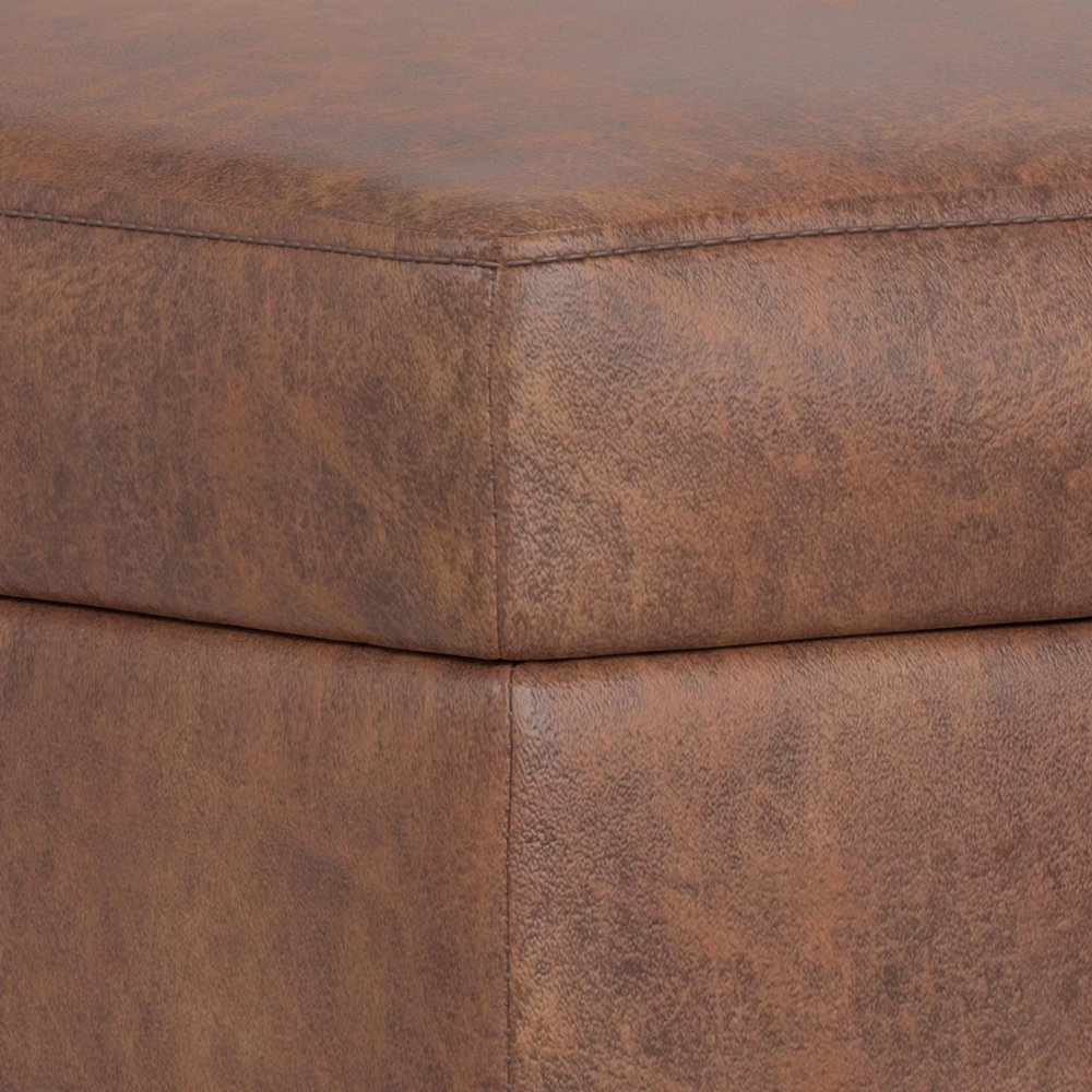 26" Chestnut And Walnut Faux Leather Ottoman With Storage