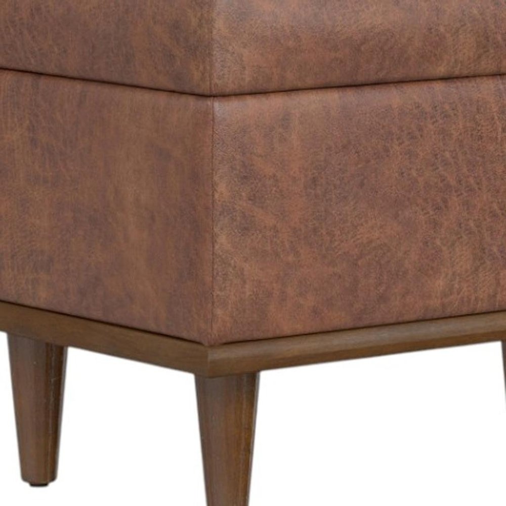 26" Chestnut And Walnut Faux Leather Ottoman With Storage
