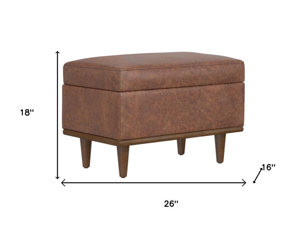 26" Chestnut And Walnut Faux Leather Ottoman With Storage