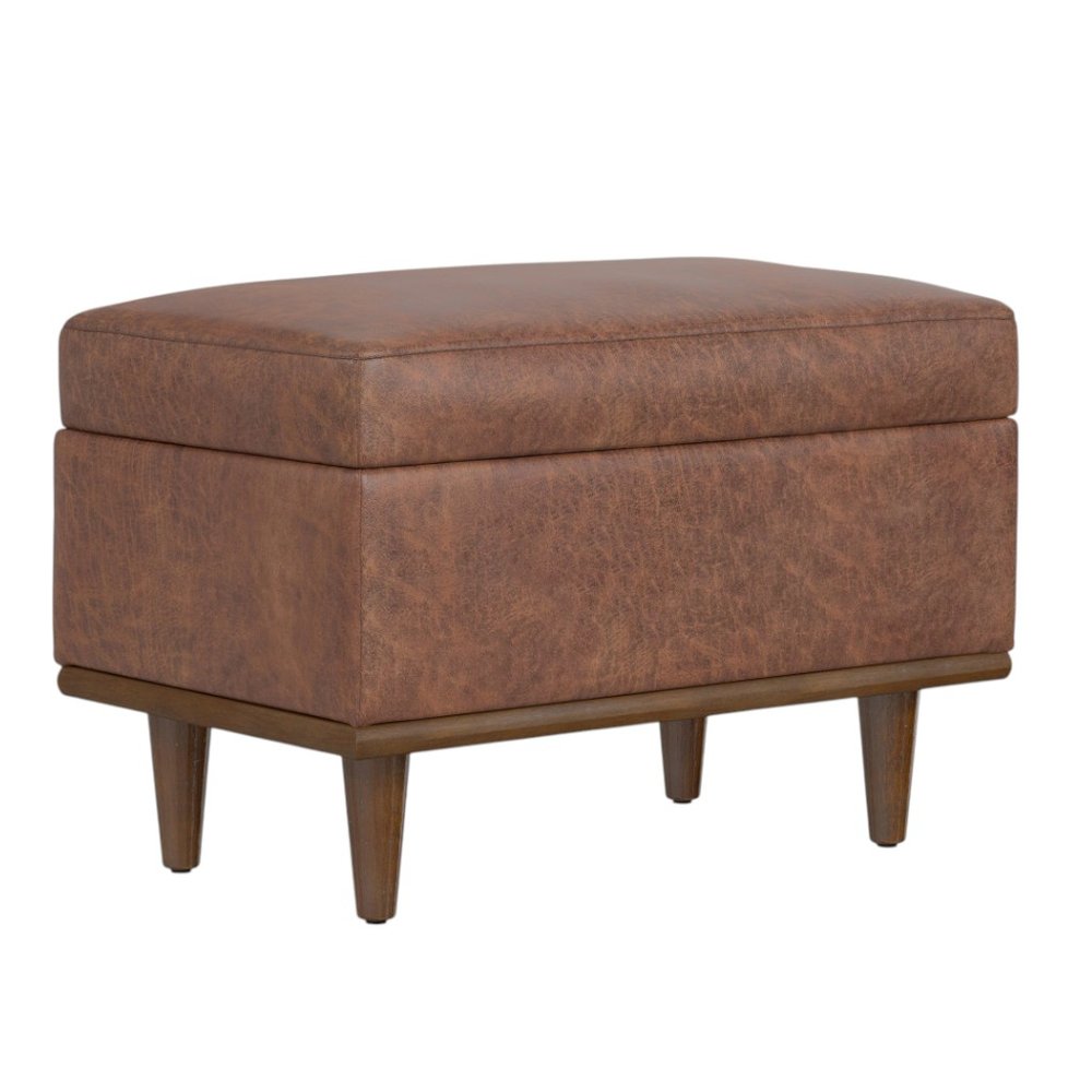 26" Chestnut And Walnut Faux Leather Ottoman With Storage