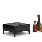 36" Cream And Dark Brown Faux Leather Tufted Ottoman With Storage