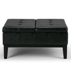 36" Cream And Dark Brown Faux Leather Tufted Ottoman With Storage