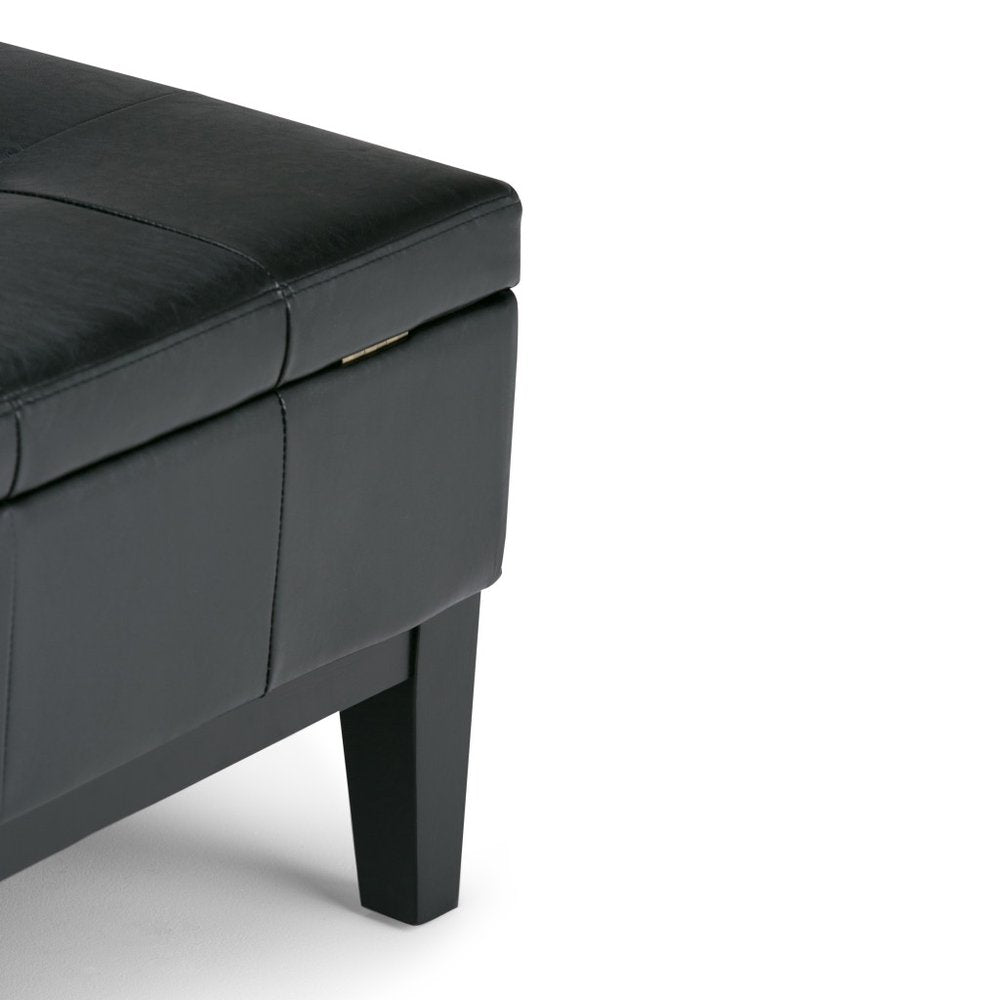 36" Cream And Dark Brown Faux Leather Tufted Ottoman With Storage