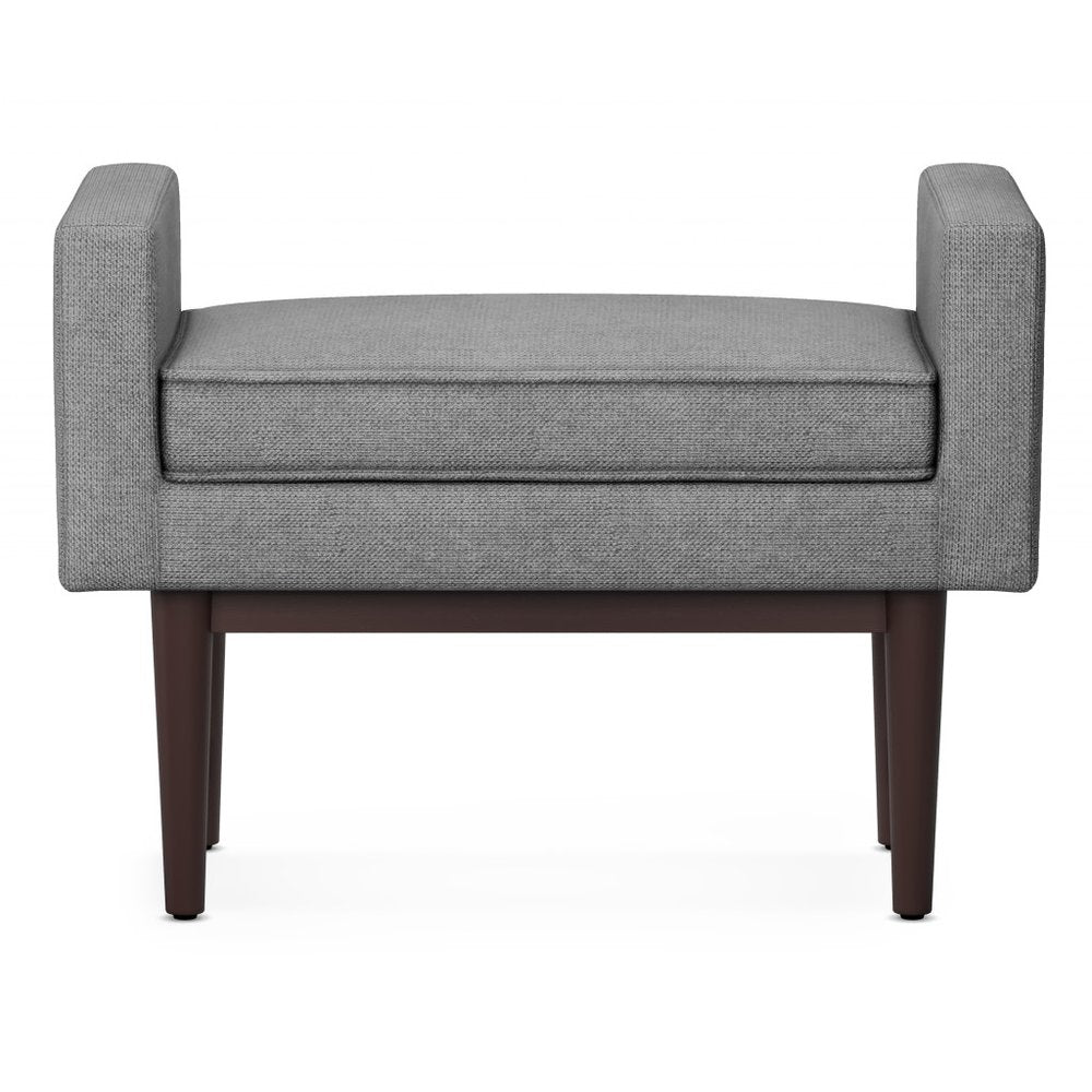 29" Teal Blue And Walnut Linen Ottoman