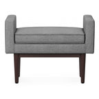29" Teal Blue And Walnut Linen Ottoman