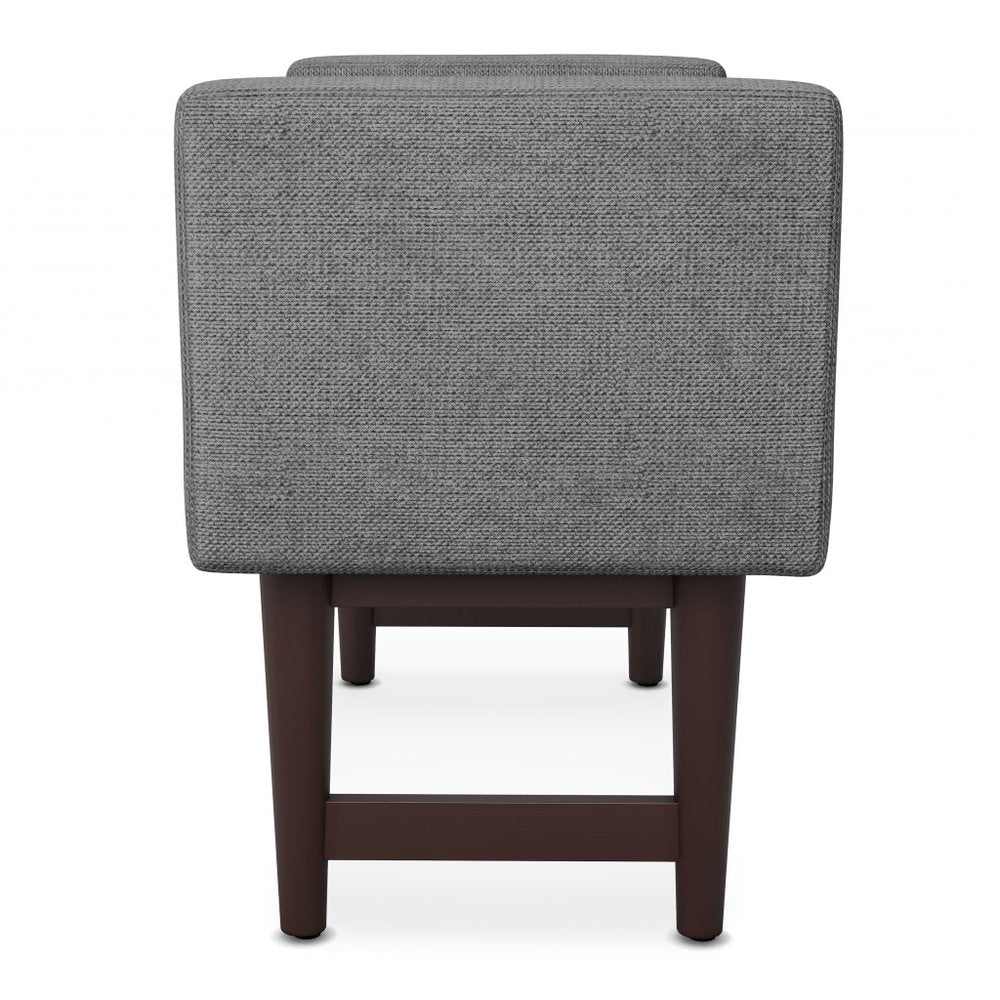 29" Teal Blue And Walnut Linen Ottoman