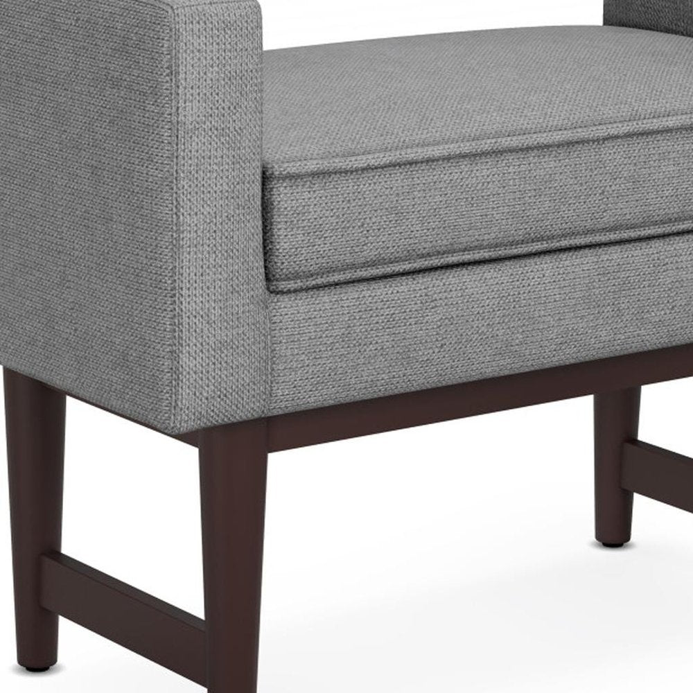 29" Teal Blue And Walnut Linen Ottoman