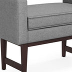 29" Teal Blue And Walnut Linen Ottoman