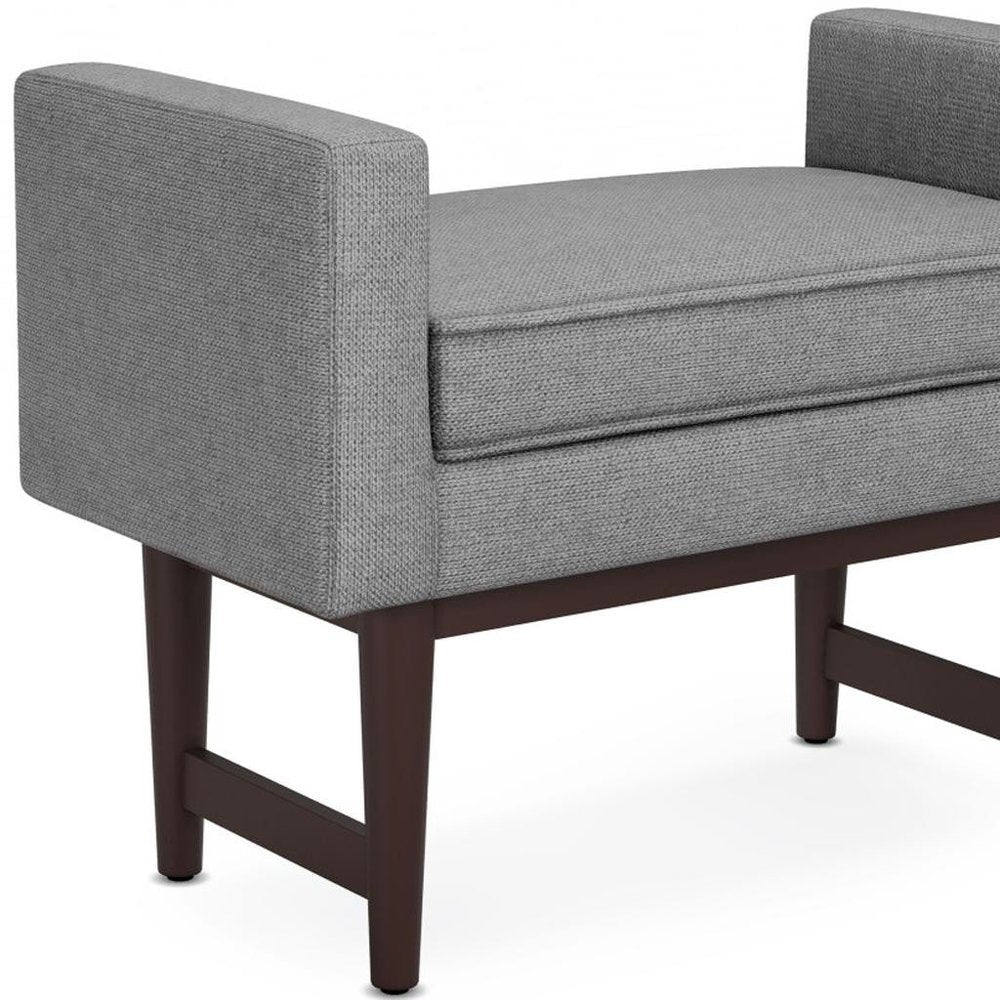 29" Teal Blue And Walnut Linen Ottoman
