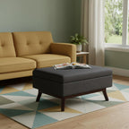 34" Natural And Brown Upholstery Ottoman With Storage