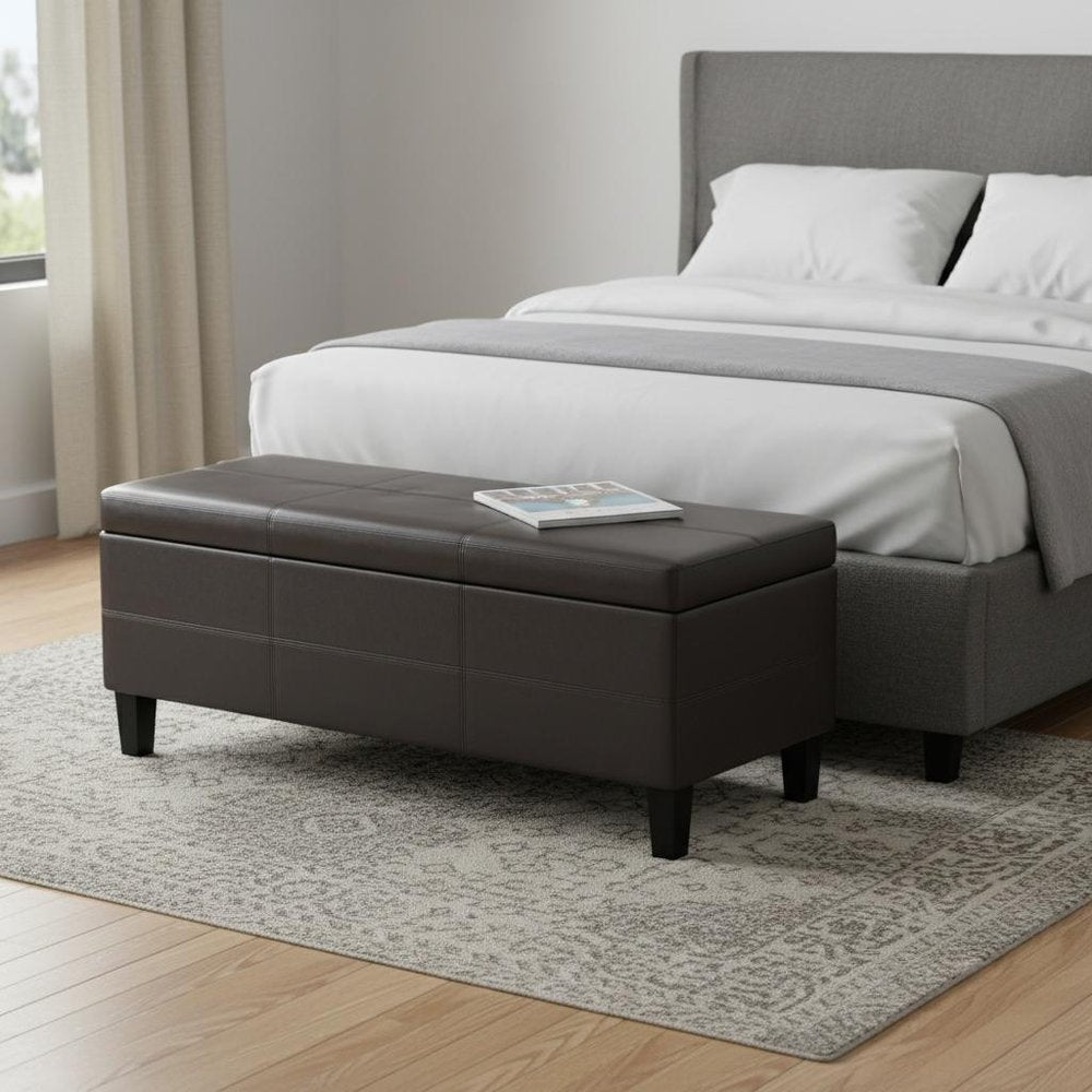 48" Brown And Dark Brown Faux Leather Ottoman With Storage