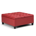 36" Crimson And Espresso Faux Leather Tufted Ottoman With Storage