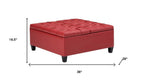 36" Crimson And Espresso Faux Leather Tufted Ottoman With Storage