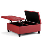 36" Crimson And Espresso Faux Leather Tufted Ottoman With Storage