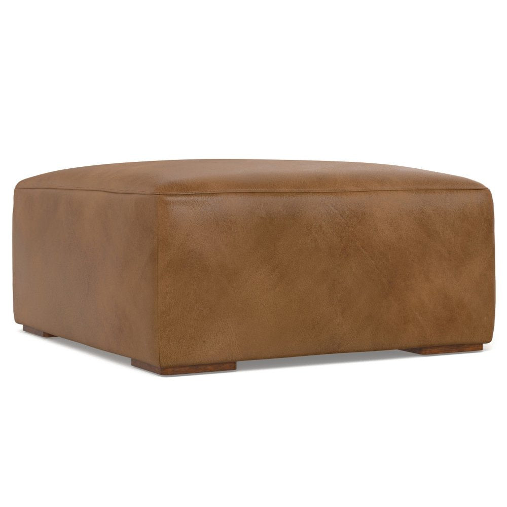 34" Brown Leather Cocktail Ottoman
