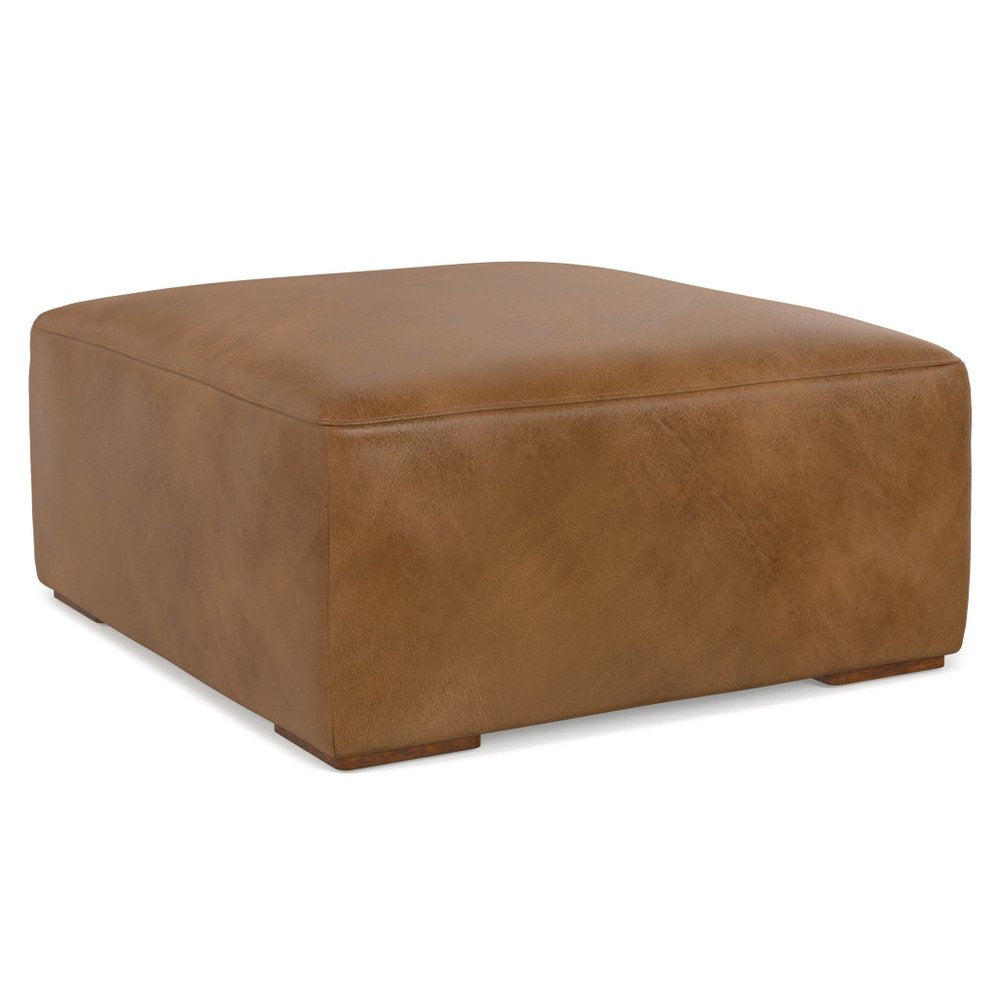 34" Brown Leather Cocktail Ottoman