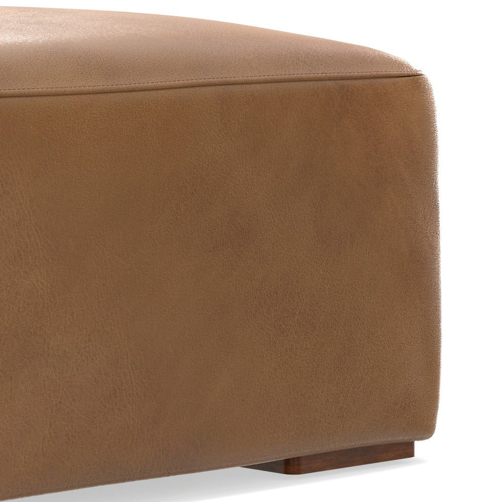 34" Brown Leather Cocktail Ottoman