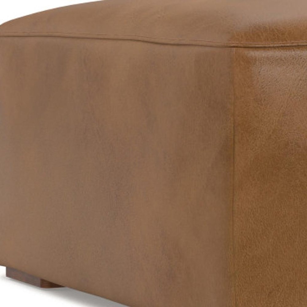 34" Brown Leather Cocktail Ottoman