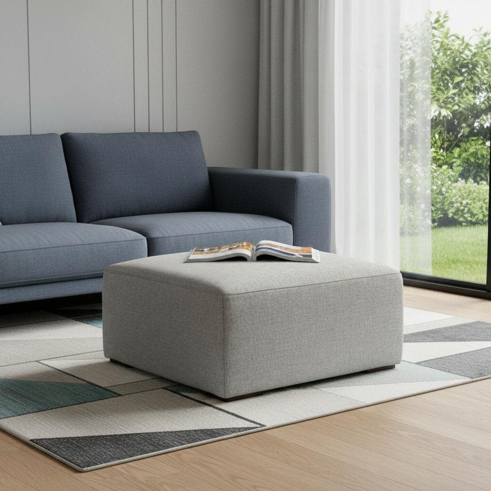 34" Gray and Brown Fabric Cocktail Ottoman