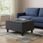 34" Gray and Dark Brown Linen Tufted Cocktail Ottoman With Storage