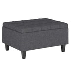 34" Gray and Dark Brown Linen Tufted Cocktail Ottoman With Storage