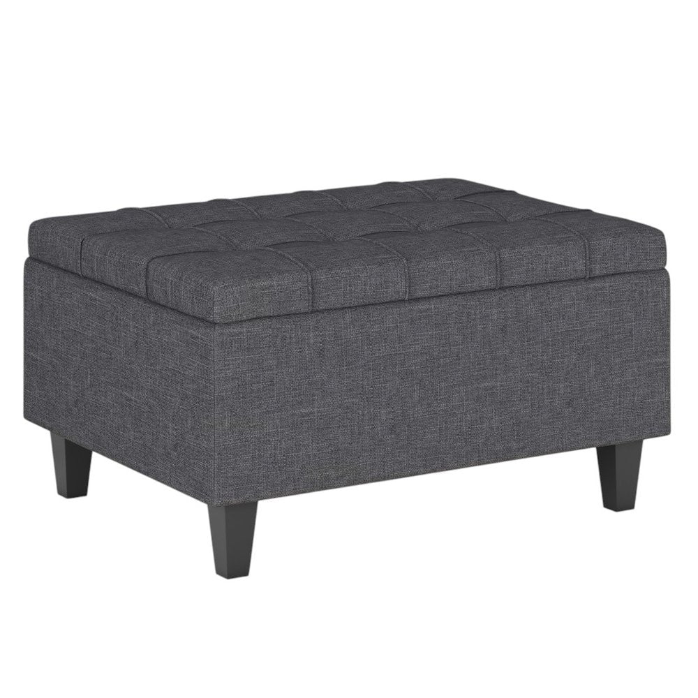 34" Gray and Dark Brown Linen Tufted Cocktail Ottoman With Storage