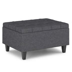 34" Gray and Dark Brown Linen Tufted Cocktail Ottoman With Storage