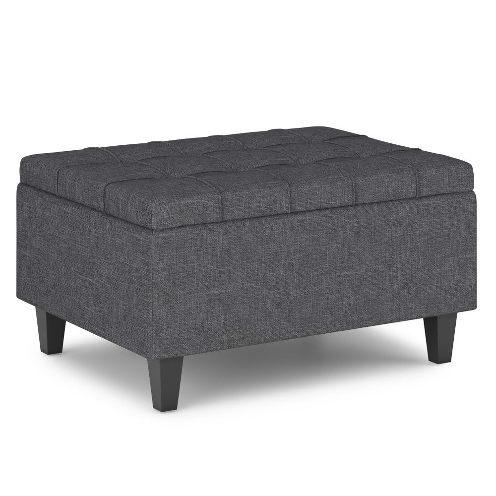 34" Gray and Dark Brown Linen Tufted Cocktail Ottoman With Storage