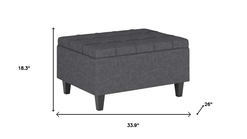 34" Gray and Dark Brown Linen Tufted Cocktail Ottoman With Storage