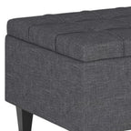 34" Gray and Dark Brown Linen Tufted Cocktail Ottoman With Storage