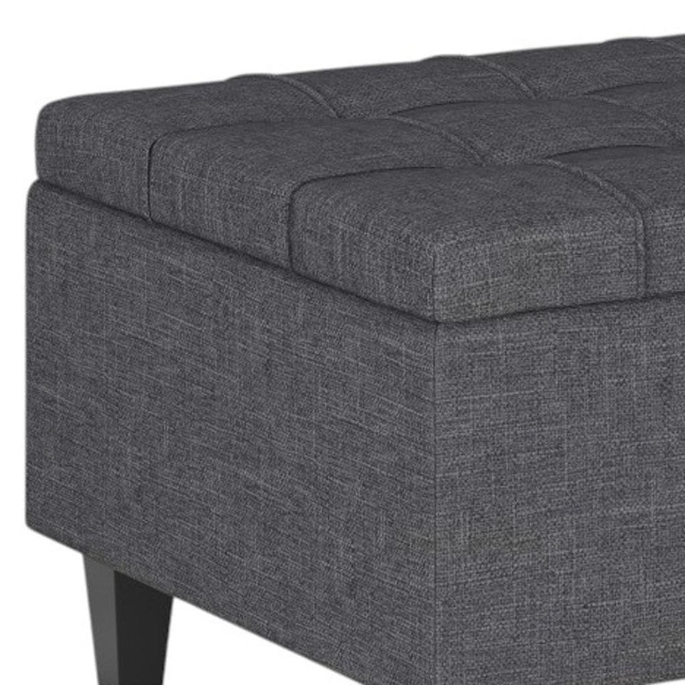 34" Gray and Dark Brown Linen Tufted Cocktail Ottoman With Storage