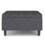 34" Gray and Dark Brown Linen Tufted Cocktail Ottoman With Storage
