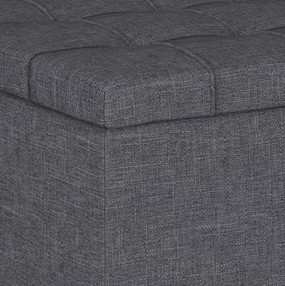 34" Gray and Dark Brown Linen Tufted Cocktail Ottoman With Storage