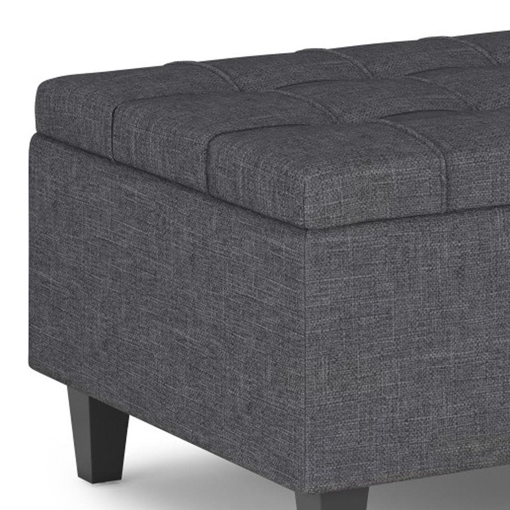 34" Gray and Dark Brown Linen Tufted Cocktail Ottoman With Storage