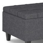 34" Gray and Dark Brown Linen Tufted Cocktail Ottoman With Storage