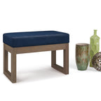 27" Dark Blue And Brown Faux Leather Footstool