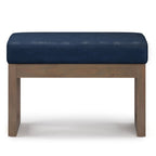27" Dark Blue And Brown Faux Leather Footstool