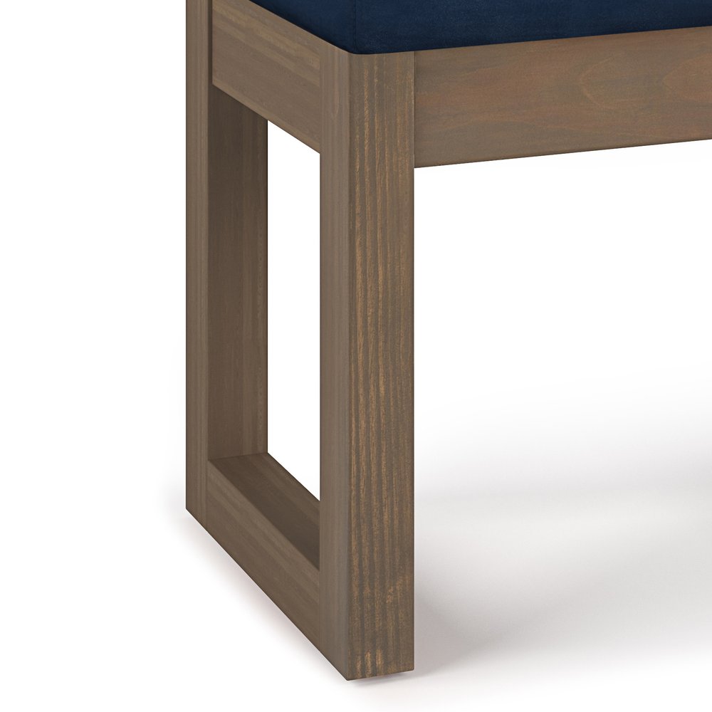 27" Dark Blue And Brown Faux Leather Footstool