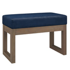 27" Dark Blue And Brown Faux Leather Footstool