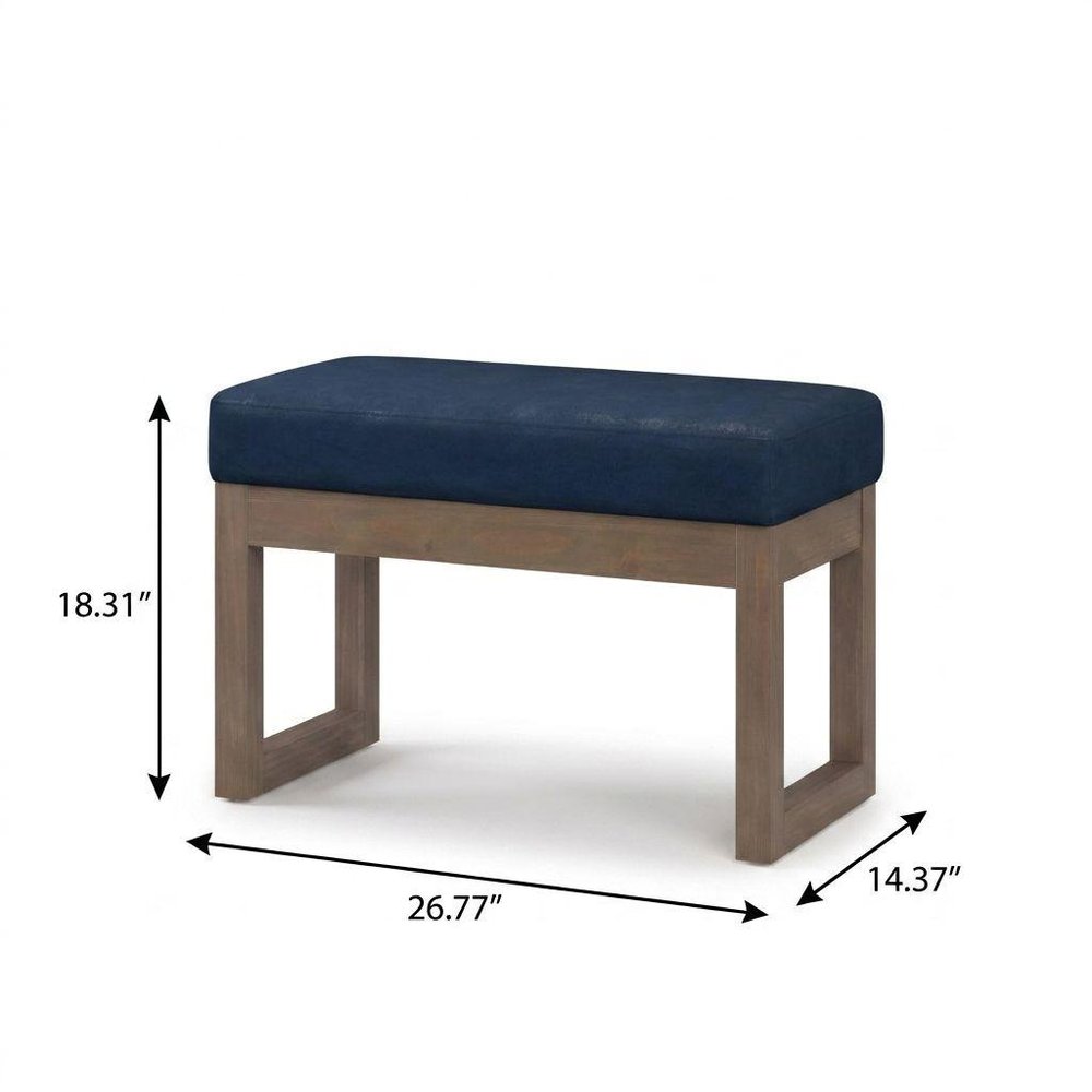 27" Dark Blue And Brown Faux Leather Footstool