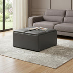 35" Black Faux Leather Ottoman With Storage