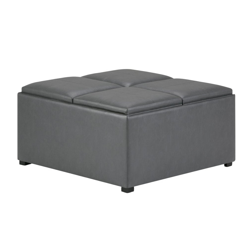 35" Black Faux Leather Ottoman With Storage