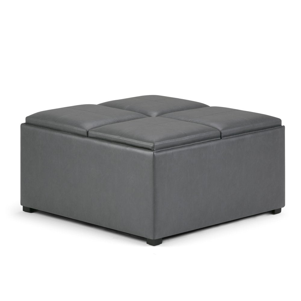 35" Black Faux Leather Ottoman With Storage