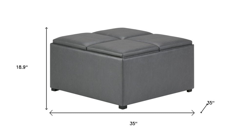 35" Black Faux Leather Ottoman With Storage