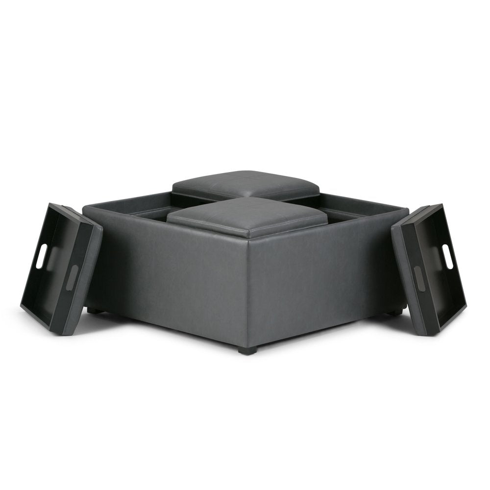 35" Black Faux Leather Ottoman With Storage